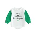 thumbnail image 1 of Mevireiy St. Patrick's Day Baby Bubble Romper Letter Print Long Sleeve Onesie Bodysuit,Green,0-3 Months, 1 of 6
