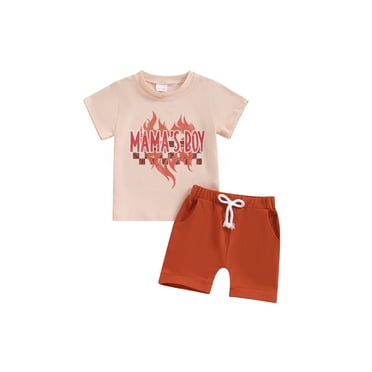 Mevireiy Toddler Baby 2 Pcs Outfits Mamas Boys Print Short Sleeve T Shirt Tops Elastic Waist Shorts