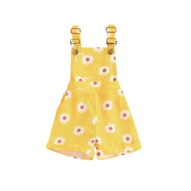 Mevireiy Toddler Baby Girls Daisy Overalls Suspender Shorts Romper Jumpsuit Buttons Pocket Shortall