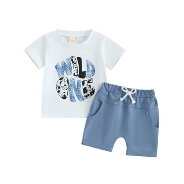 Mevireiy Toddler Boys Birthday Outfits Letter Print T Shirt Tops Elastic Waist Shorts, Multi-color, 12-18 Months