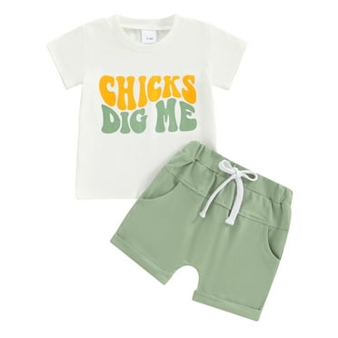 Mevireiy Toddler Boys Easter Outfits Letter Print T Shirt Tops Elastic Waist Shorts Suit,Green,18-24 Months