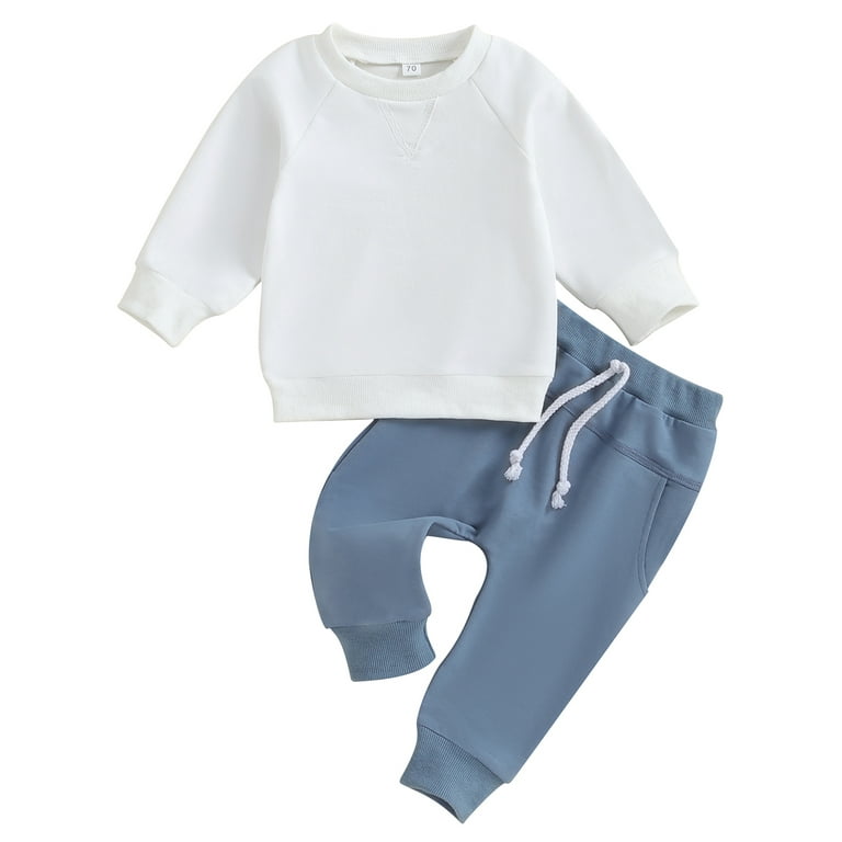 Mevireiy Toddler Boys Sweatsuit Long Sleeve Sweatshirt Tops Drawstring Jogger Pants White 12 18 Months