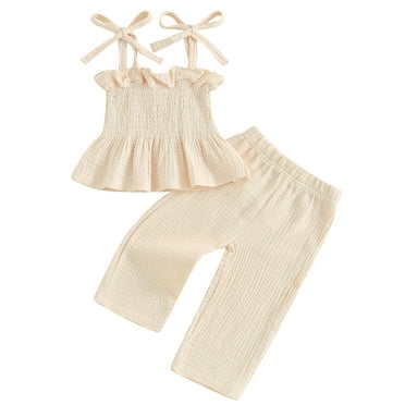 Mevireiy Toddler Girls Summer Outfits Halter Ruffle Camisole Tops Elastic Waist Pants,Apricot,2-3 Years