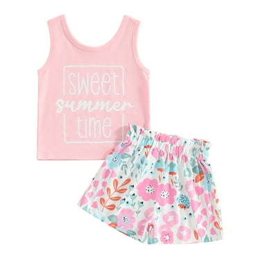 Mevireiy Toddler Girls Summer Outfits Watermelon Print Tank Tops Elastic Waist Shorts, Pink, 3-4 Years