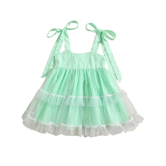 Mevireiy Toddler Girls Tulle Dress Tie-up Strap Halter Sleeveless Beach Tutu Sundress,Green,6-12 Months