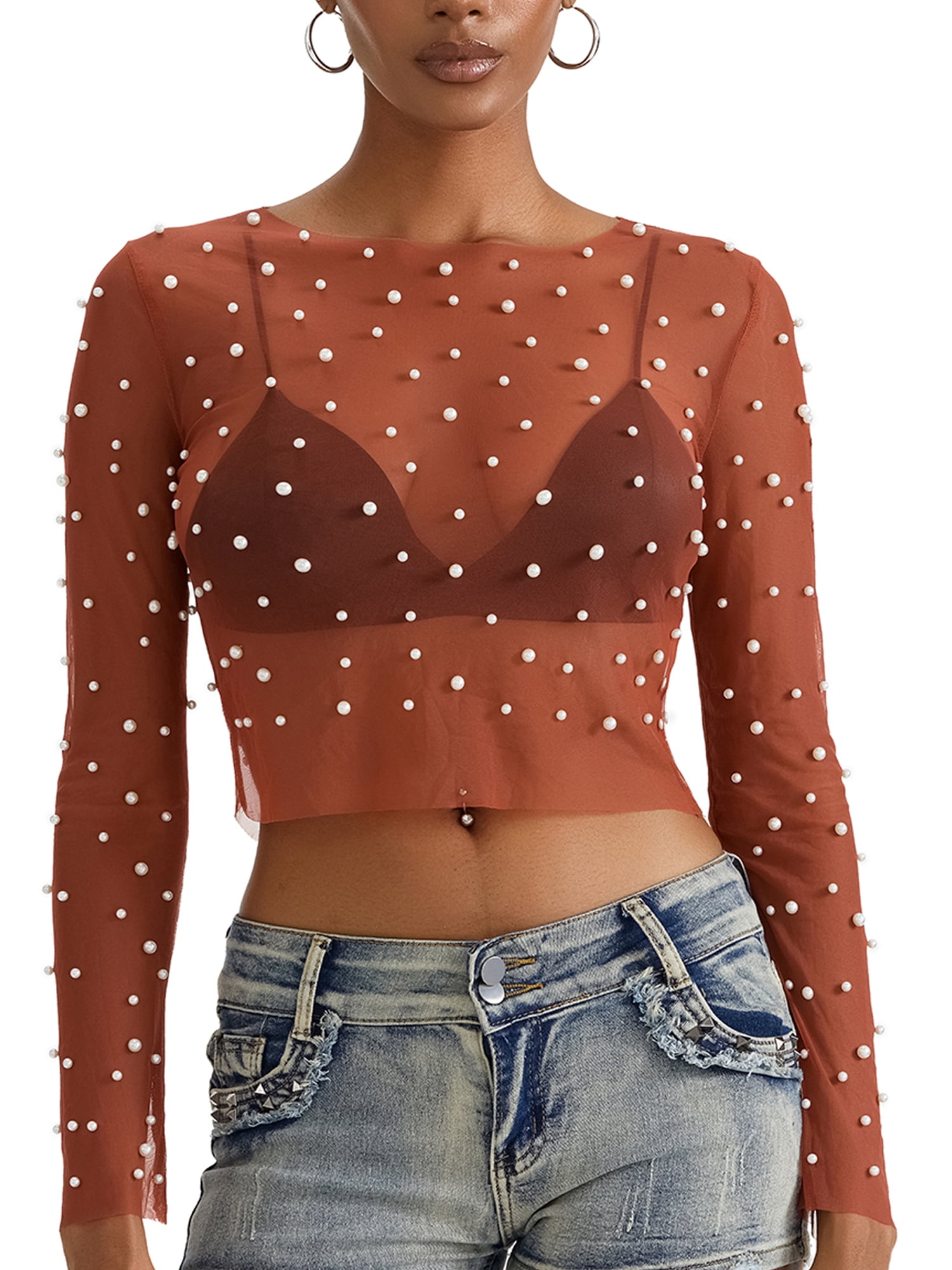 beige mesh top