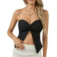 thumbnail image 1 of Mevireiy Women Twist Front Tube Top Split Hem Sleeveless Strapless Bandeau Crop Tops for Party Club Night, Black, S, 1 of 8