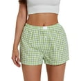 thumbnail image 1 of Mevireiy Y2K Plaid Shorts for Women Elastic Waist Gingham Boxer Pajama Micro Bottoms Sleep Lounge Shorts, Green, XL, 1 of 8