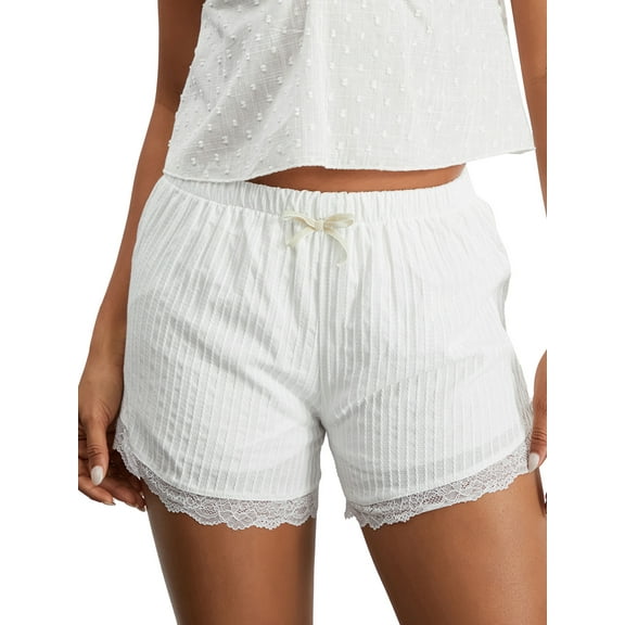 Mevireiy Y2K Plaid Shorts for Women Elastic Waist Gingham Boxer Pajama Micro Bottoms Sleep Lounge Shorts, White, M