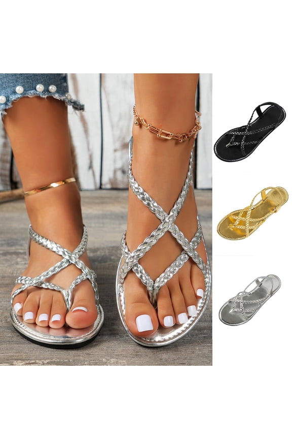 Women'S Dressy Flat Sandals Comfortable Slip On Leather Slide Open Toe Ankle Strap Flip Flops Sandals Summer Casual Beach Shoes 7