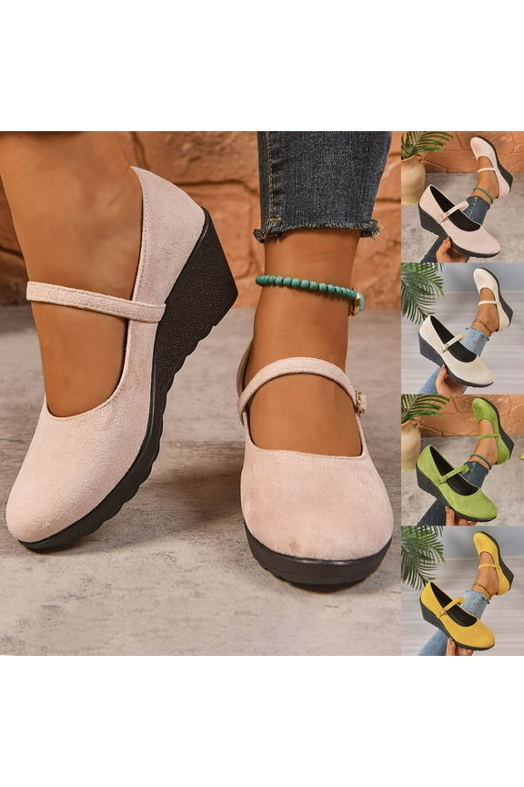 Women's Casual Platform Wedge Shoes Soft Suede Round Toe Comfortable Walking Dressy 7.5