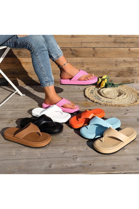 Women's Thong Sandals 2026 Summer Anti-Slip Thick-Sole Vacation Flip-Flops Outdoor Comfortable Beach Slide Slipper 8.5