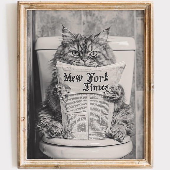 Mew York Times Cat Art Print Funny Bathroom Wall Decor