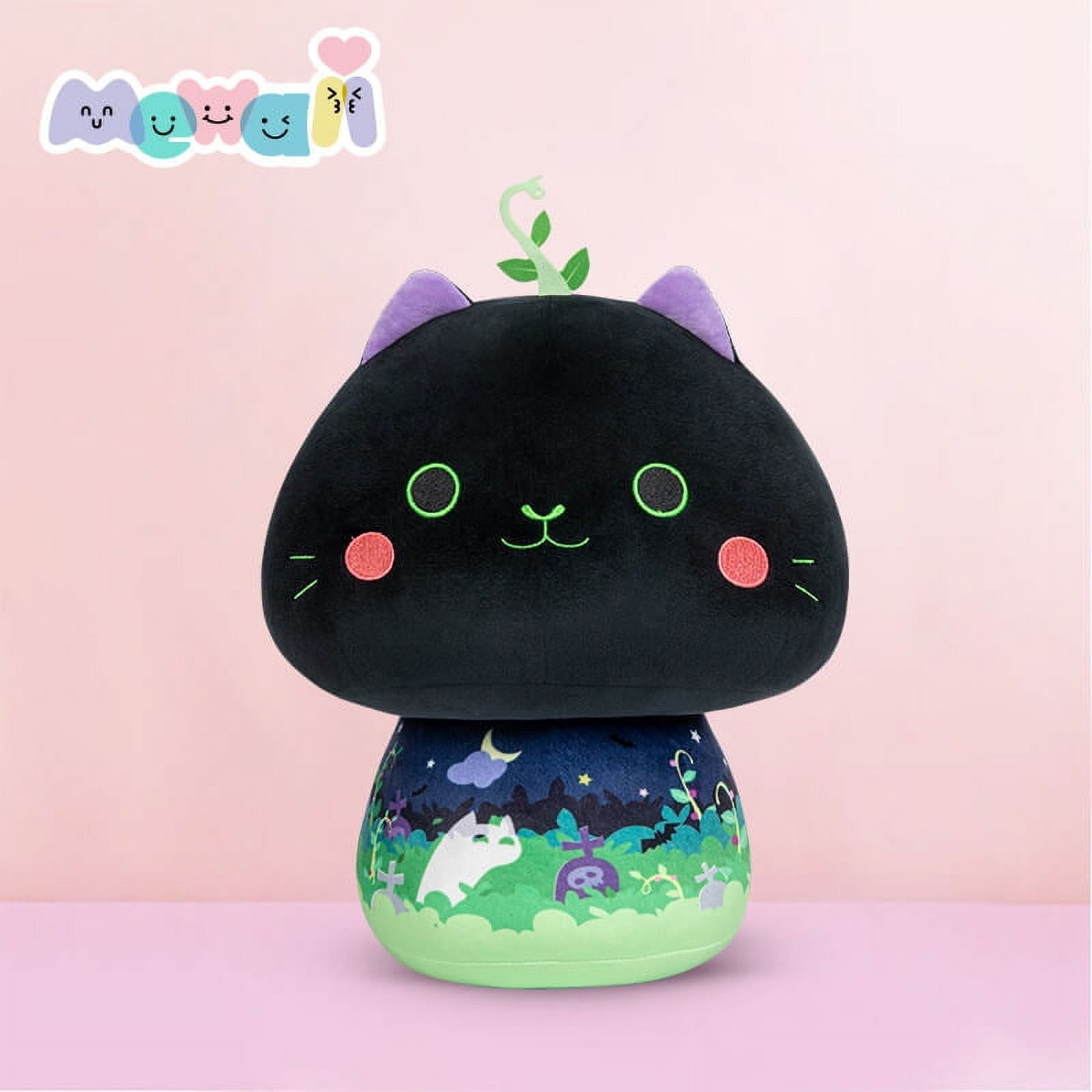 Mewaii 7.5 Mushroom Plush, Cute Black Cat Plush Pillow Soft Cat Stuffed  Animals 