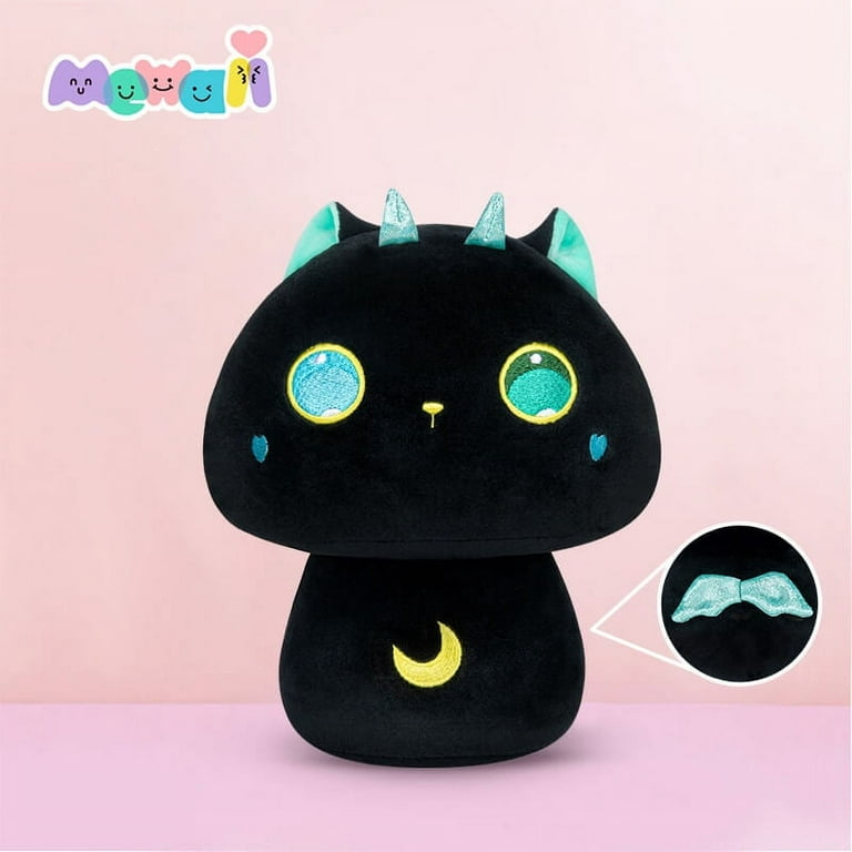Mewaii 7.5” Mushroom Plush, Cute Black Cat Plush Pillow Soft Plushies  Squishy Pillow, Big Eye Cat Stuffed Animals Kawaii Plush Toys 