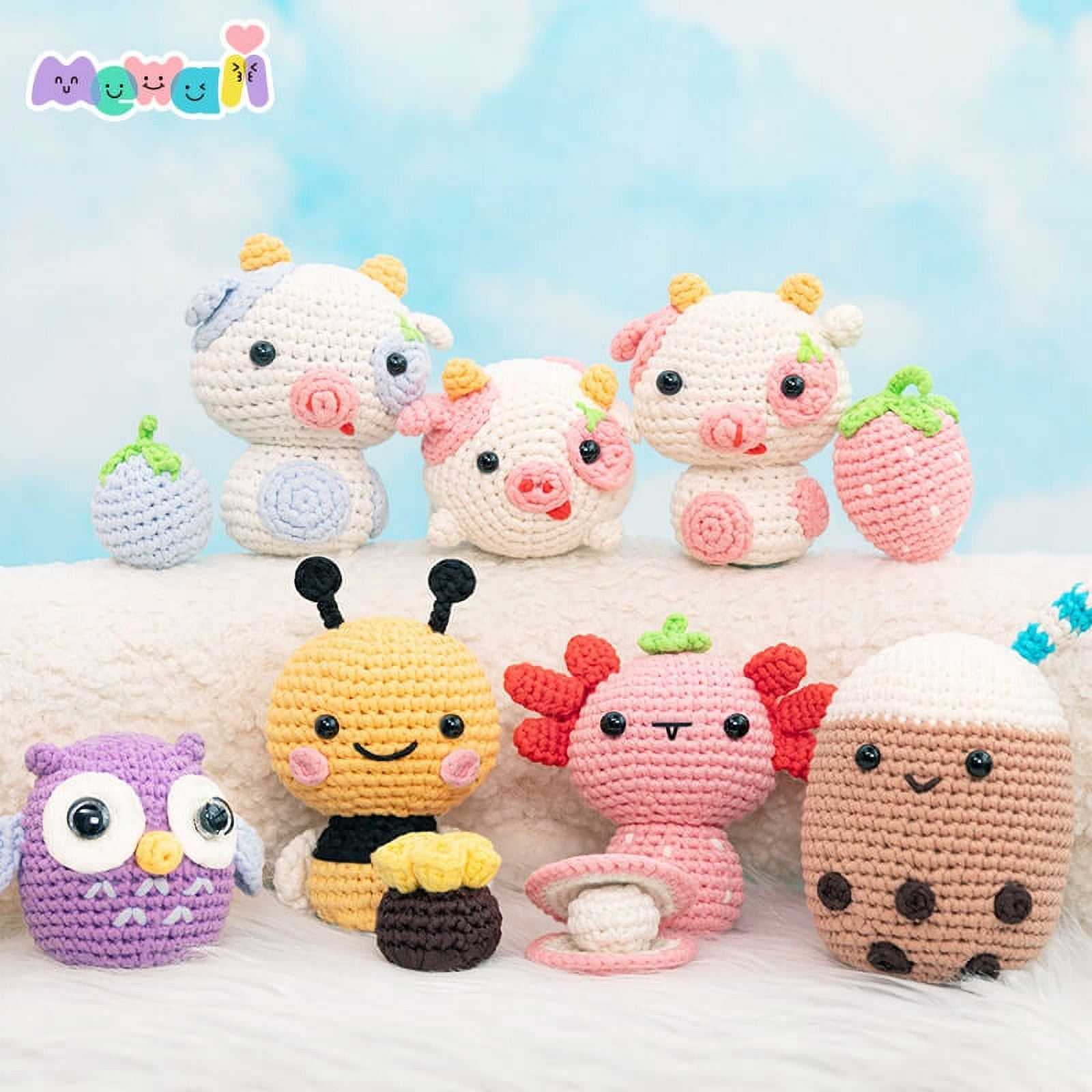 Mewaii Crochet Kit for Beginners, Complete DIY Kit with Pre-Started Yarn,  Step-by-Step Videos (Strawberry Cow)