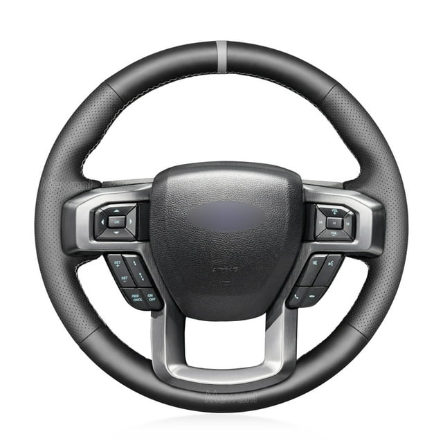 Mewant Hand-Stitched Black Steering Wheel Cover for Ford F-150 2015-2020 F-250 F-350 2017-2022