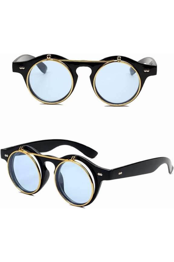 Fashion Vintage Round Steam Punk Flip Up Sunglasses Double Layer Clamshell Design Gothic Sun Glasses Oculos De Sol