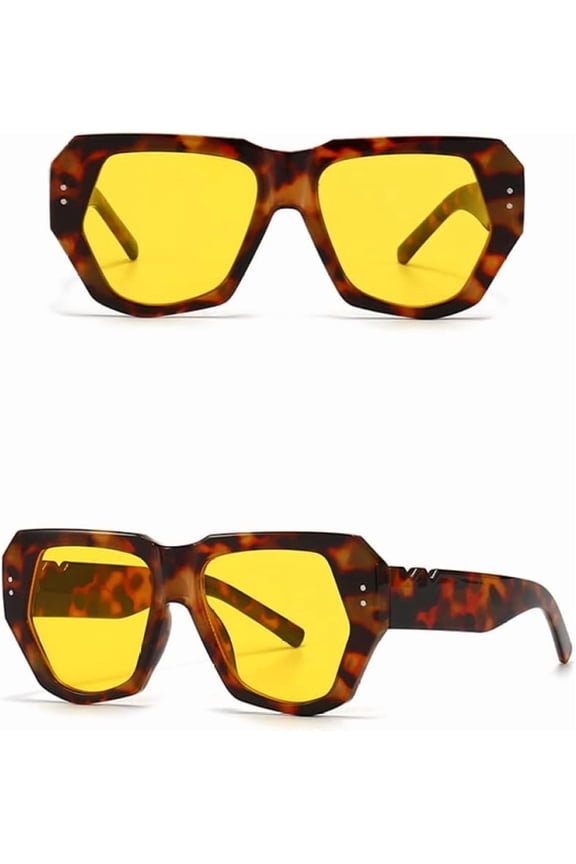 Sunglasses Women Thick Frame Rivets Sun Glasses Big Tortoise Eyewear