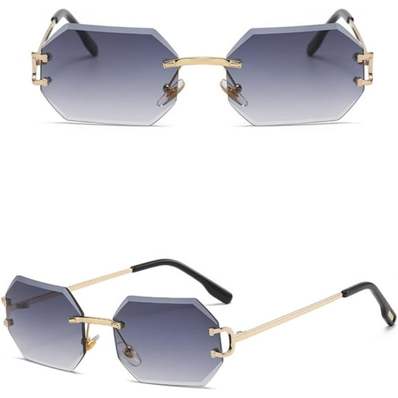 Mewfacos ladies sunglasses rimless octagon uv400 frameless gold metal rectangle glasses for men