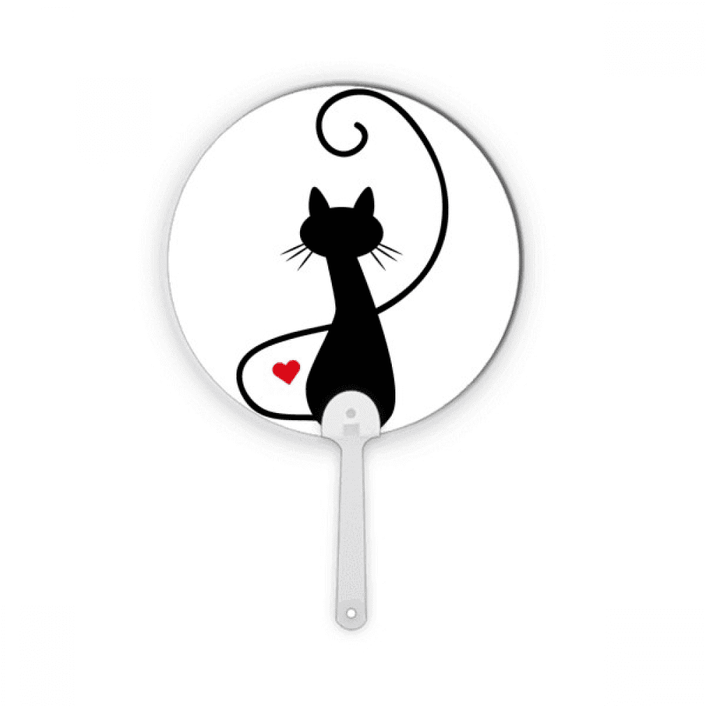 Mewing Heart Cat Sihouette Animal Plastic Round Handheld Fan ...