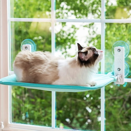 MewooFun Cat Window Perch Durable Cat Hammock Seat for Indoor Reversible Mat Foldable Cat Bed Around Sunbath Saving Space Washable Holds Up to 40 lbs,Blue