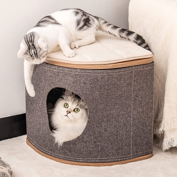 Mewoofun 15" Large Medium Cat House for Indoor Cat Bed Cave Wooden Perfect Size Cat Hideaway