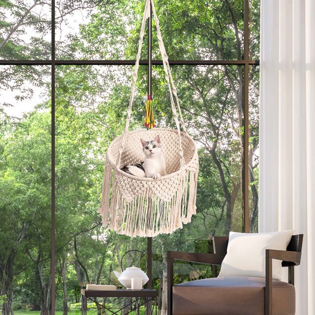 Mewoofun Cat Bed Woven Cat Hammock Hanging Bed Cat Swing Cotton Bed