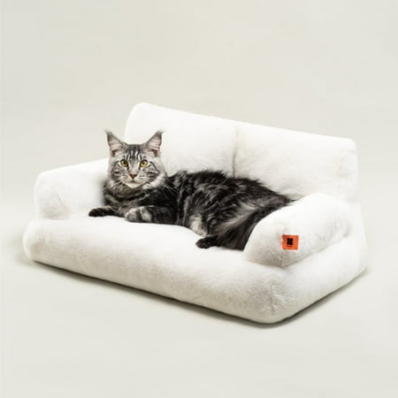 Mewoofun Pet Couch Bed, Washable Cat Beds for Medium Small Dogs & Cats, Durable with Non-Slip Bottom, Fluffy Cat Couch,White