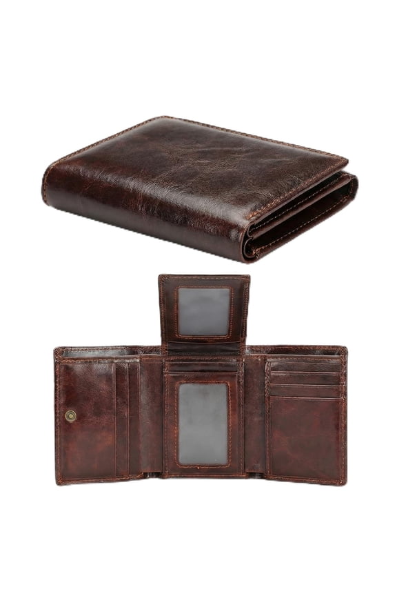 Premium Genuine Leather Trifold Wallet for Men - RFID Blocking Technology, Large Capacity for Cards and Cash, Slim Design for Easy Carry (Coffee) Y101