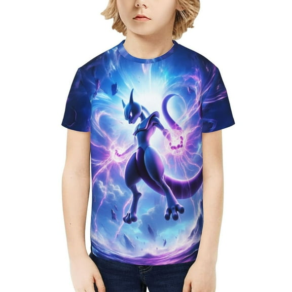 Mewtwo Boys Girls Teens T Shirt Graphic Print Casual Short Sleeve Funny Top Tees Shirt for Youth Kids