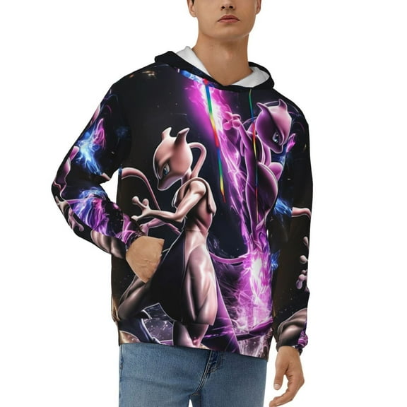 Mewtwo Men's Hoodie Novelty Pattern Long Sleeve Unisex Pullover Hoodies Casual Hooded Sweatshirt with Pocket