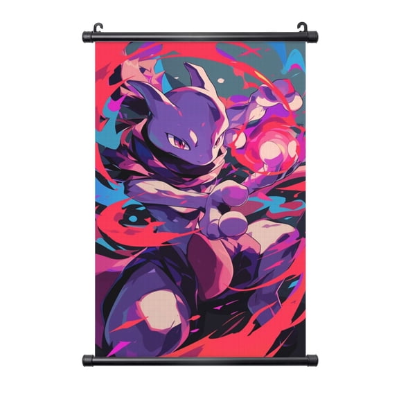 Mewtwo Poster Plastic Shaft Wall Hanging Banner Painting Canvas Artwork Wall Art Scroll Hanger Decor For Home Office 16"X24"