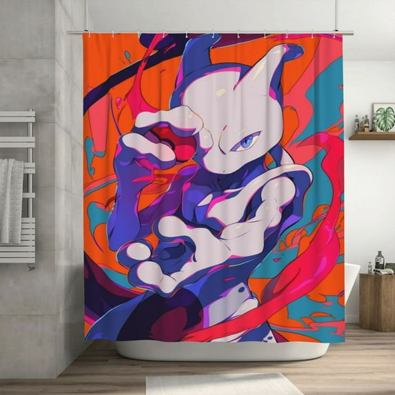 Shower Curtain Cartoon Art Bath Shower Curtains with 12 Hooks, Waterproof Washable Polyester Bathroom Home Decor Set 72x72 Inch, Plastic