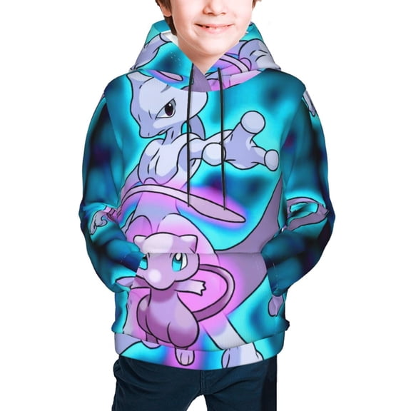 Mewtwo Youth Cartoon Hoodie Fashion Long Sleeve Kids Pullover Coat Casual Hoody Hooded Sweatshirts for Boys Girls