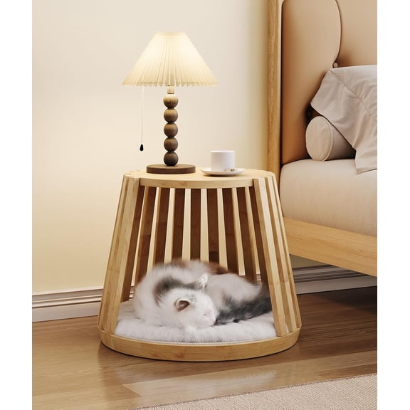 Mewzoom Cat Beds for Indoor Cats, 17 inches Modern Solid Wood Bedside Bed, Multifunctional Cat House, Can be Used as a Bedside Table, End Table or Side Table for Little Cat