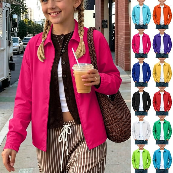 MexChoioe Big Kids Full Zip Collared Outerwear Lightweight Jacket Soft Spring Fall Fashion Everyday Casual Coat for Boys and Girls