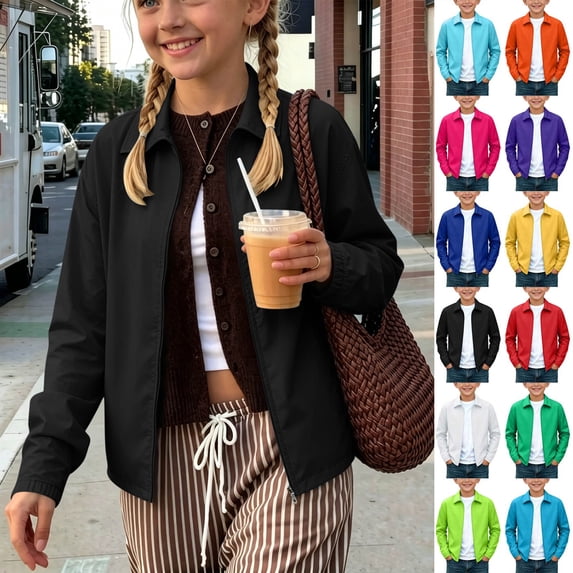 MexChoioe Big Kids Full Zip Collared Outerwear Lightweight Jacket Soft Spring Fall Fashion Everyday Casual Coat for Boys and Girls