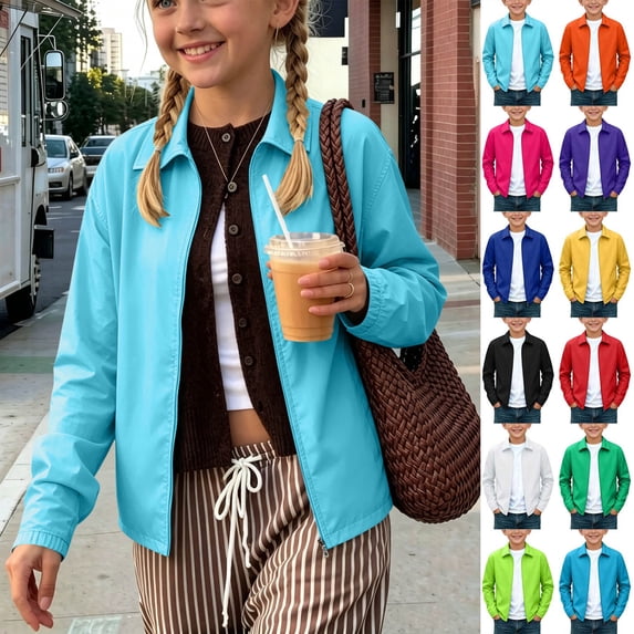 MexChoioe Big Kids Full Zip Collared Outerwear Lightweight Jacket Soft Spring Fall Fashion Everyday Casual Coat for Boys and Girls