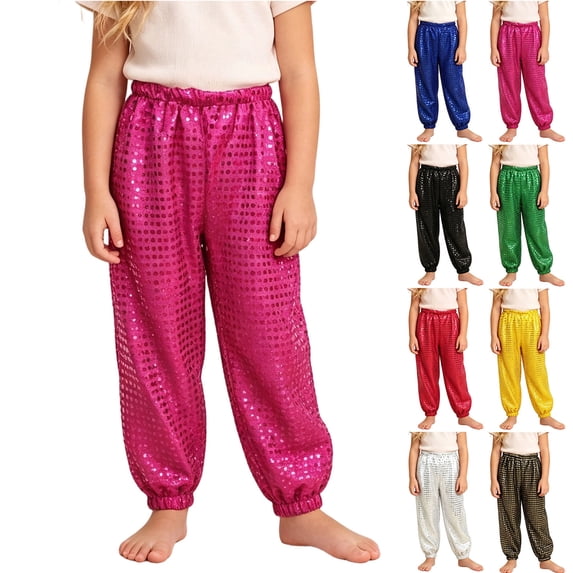 MexChoioe Big Kids Sequin Jogger Pants Elastic Waist Cuffed Ankle Pockets Festival Party Casual Pants for Boys and Girls