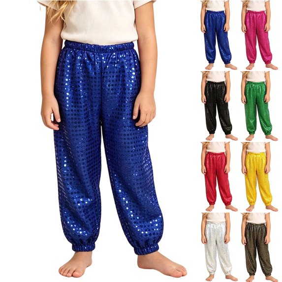 MexChoioe Big Kids Sequin Jogger Pants Elastic Waist Cuffed Ankle Pockets Festival Party Casual Pants for Boys and Girls