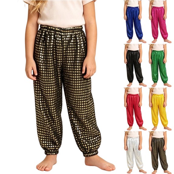 MexChoioe Big Kids Sequin Jogger Pants Elastic Waist Cuffed Ankle Pockets Festival Party Casual Pants for Boys and Girls