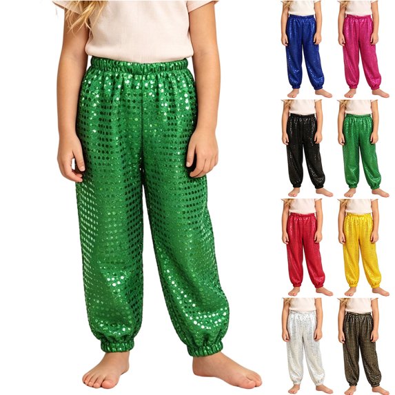 MexChoioe Big Kids Sequin Jogger Pants Elastic Waist Cuffed Ankle Pockets Festival Party Casual Pants for Boys and Girls