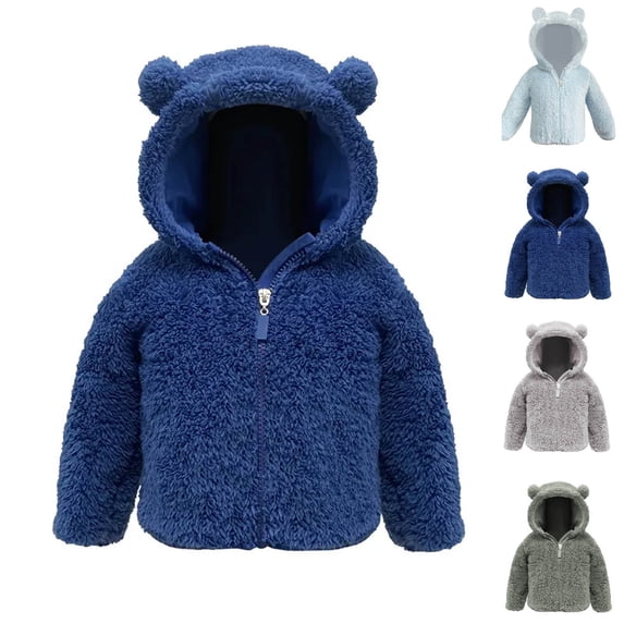 MexChoioe Boys and Girls Fleece Hooded Jacket with Bear Ears Long Sleeve Zip Up Outerwear Fall Winter Warm Soft Lightweight Casual Outdoor Daily Wear Cold Weather Coat for Kids