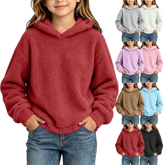 MexChoioe Boys Girls Fuzzy Fleece Pullover Hooded Sweatshirt Pocket Warm Sherpa Fall Winter Cute Hoodies for Teen Girls