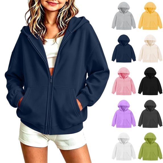 MexChoioe Boys and Girls Zip Up Hoodie Long Sleeve Hooded Sweatshirt Solid Color Outerwear with Pockets Versatile for Back to School and Daily Activities