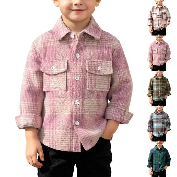 MexChoioe Boys Plaid Shirt Jacket Button Down Flap Pocket Soft Thick Comfy Loose Print Casual Outer Coat for Kids
