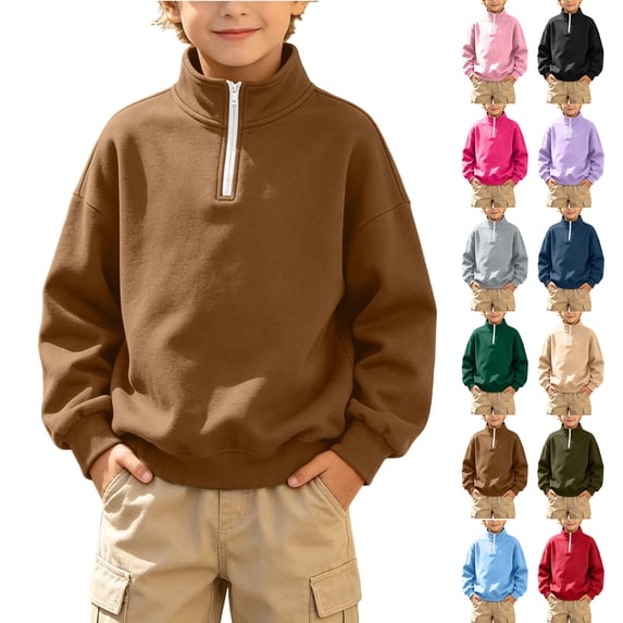 MexChoioe Boys and Girls Half Zip Sweatshirt Quarter Zip Mockneck Pullover Solid Long Sleeve Sweatshirts for Big Kids