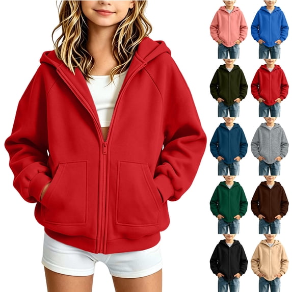MexChoioe Boys and Girls Zip Up Hoodie Long Sleeve Hooded Sweatshirt Relaxed Cut Pockets Fall Winter Daily Wear Hooded Zip Jacket for kids
