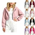 thumbnail image 1 of MexChoioe Girls Cropped Zip Up Hoodie Long Sleeve Casual Hooded Sweatshirt Fall Winter Daily Wear for Girls, 1 of 5